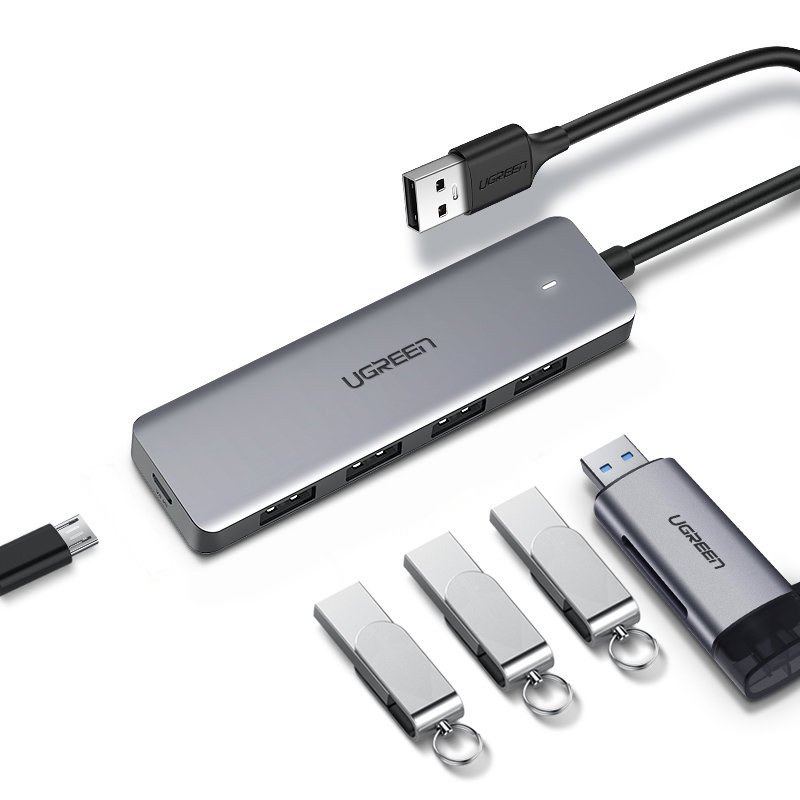 Ugreen - UGreen USB 4x USB 3.2 Gen 1 HUB / micro USB strömport Grå