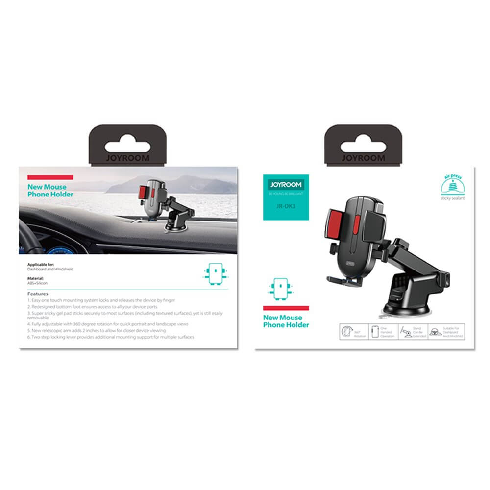 UTGÅTT - Joyroom car mount phone holder adjustable arm dashboard Svart