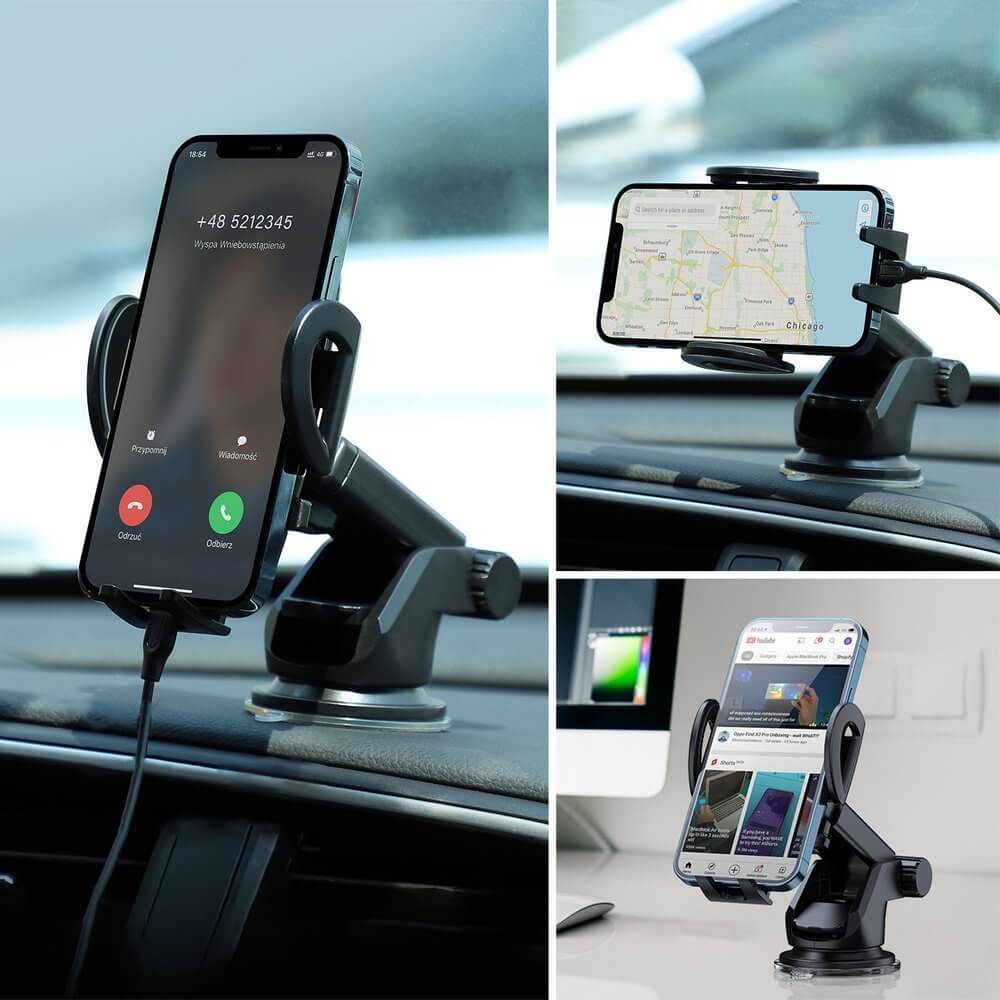 Joyroom - Joyroom mechanical car phone holder adjustable dashboard - Svart