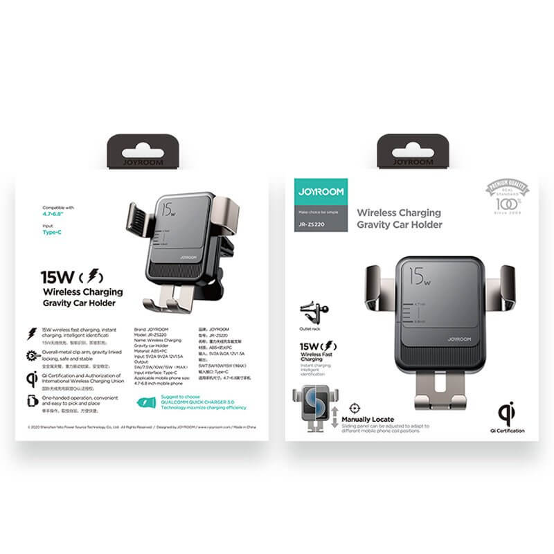 Joyroom
Joyroom Qi wireless 15 W car charger gravity phone holder Svart