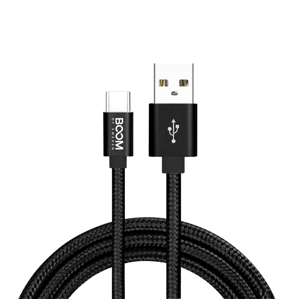 UTGATT1 - BOOM - Nylon USB-C Kabel, 2.1A, 1M - Svart