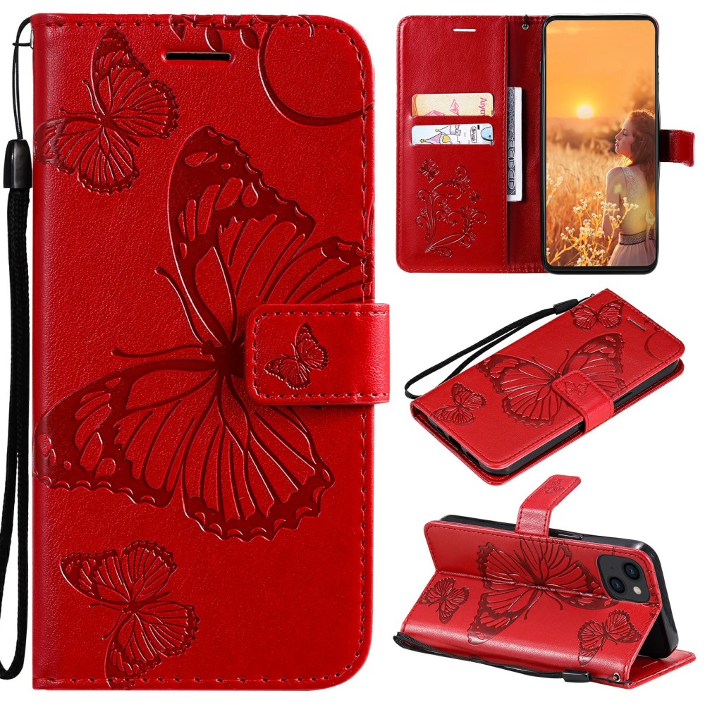OEM - Fjärilar Plånboksfodral iPhone 13 - Röd