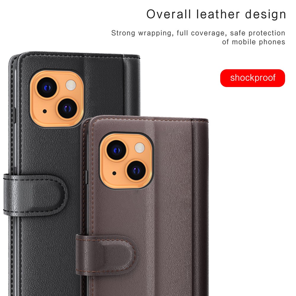 A-One Brand Äkta Läder Fodral till iPhone 13 - Svart 