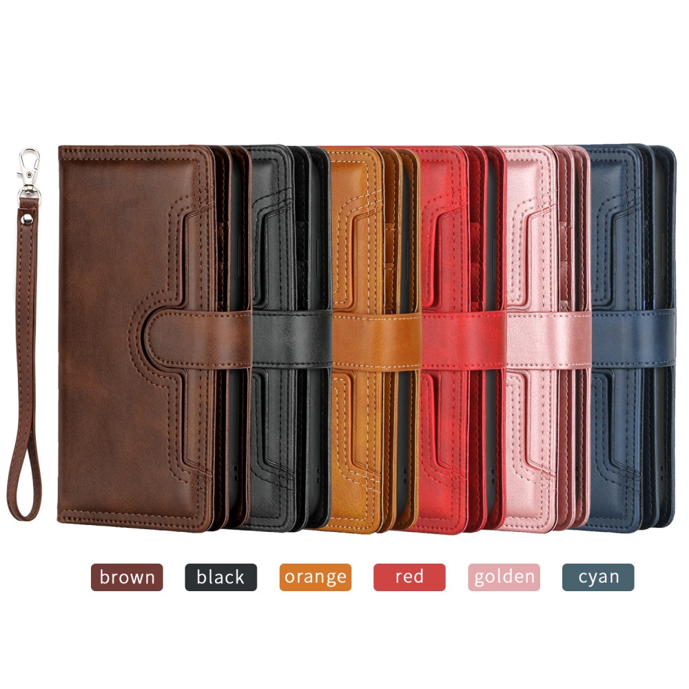 OEM - Äkta Läder Plånboksfodral iPhone 13 Multiple Card Slots - Röd