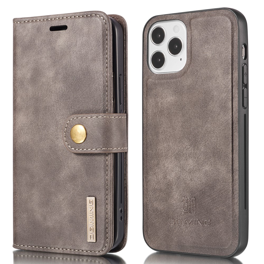 DG.MING - DG.MING Äkta Läder Plånboksfodral iPhone 13 Mini - Grå