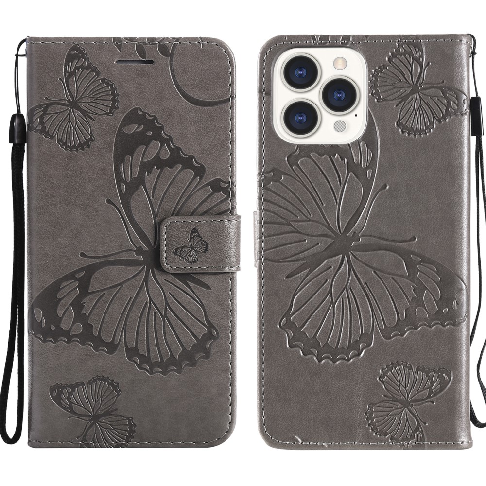 OEM - Fjärilar Plånboksfodral iPhone 13 Pro - Grå
