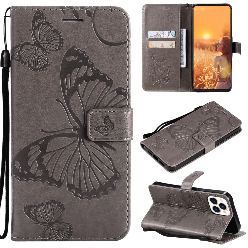 OEM - Fjärilar Plånboksfodral iPhone 13 Pro - Grå