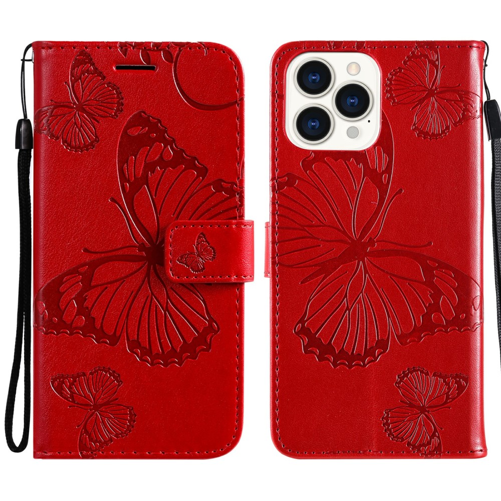 OEM - Fjärilar Plånboksfodral iPhone 13 Pro - Röd