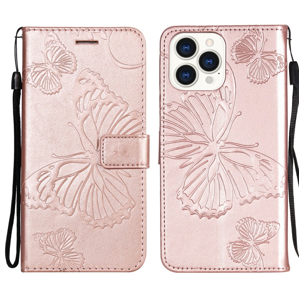 OEM - Fjärilar Plånboksfodral iPhone 13 Pro - Rose Gold