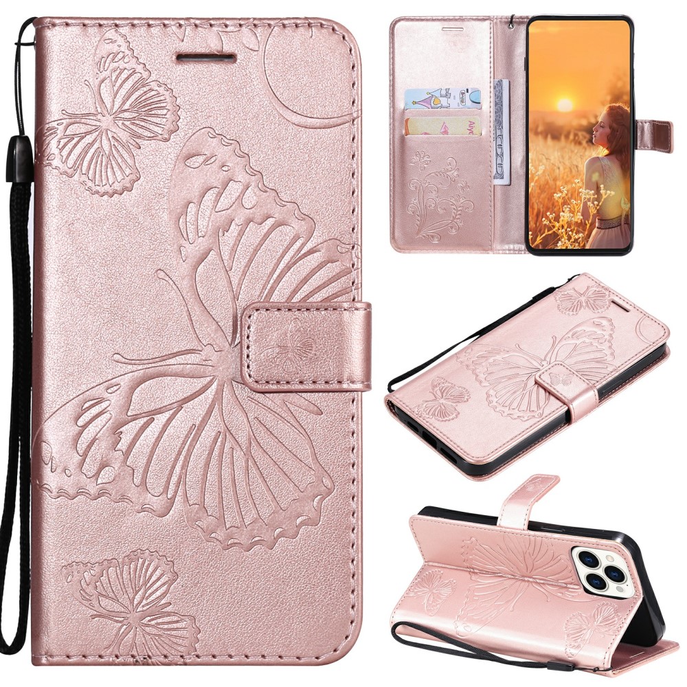 OEM - Fjärilar Plånboksfodral iPhone 13 Pro - Rose Gold