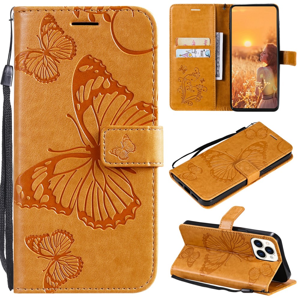 OEM - Fjärilar Plånboksfodral iPhone 13 Pro - Gul