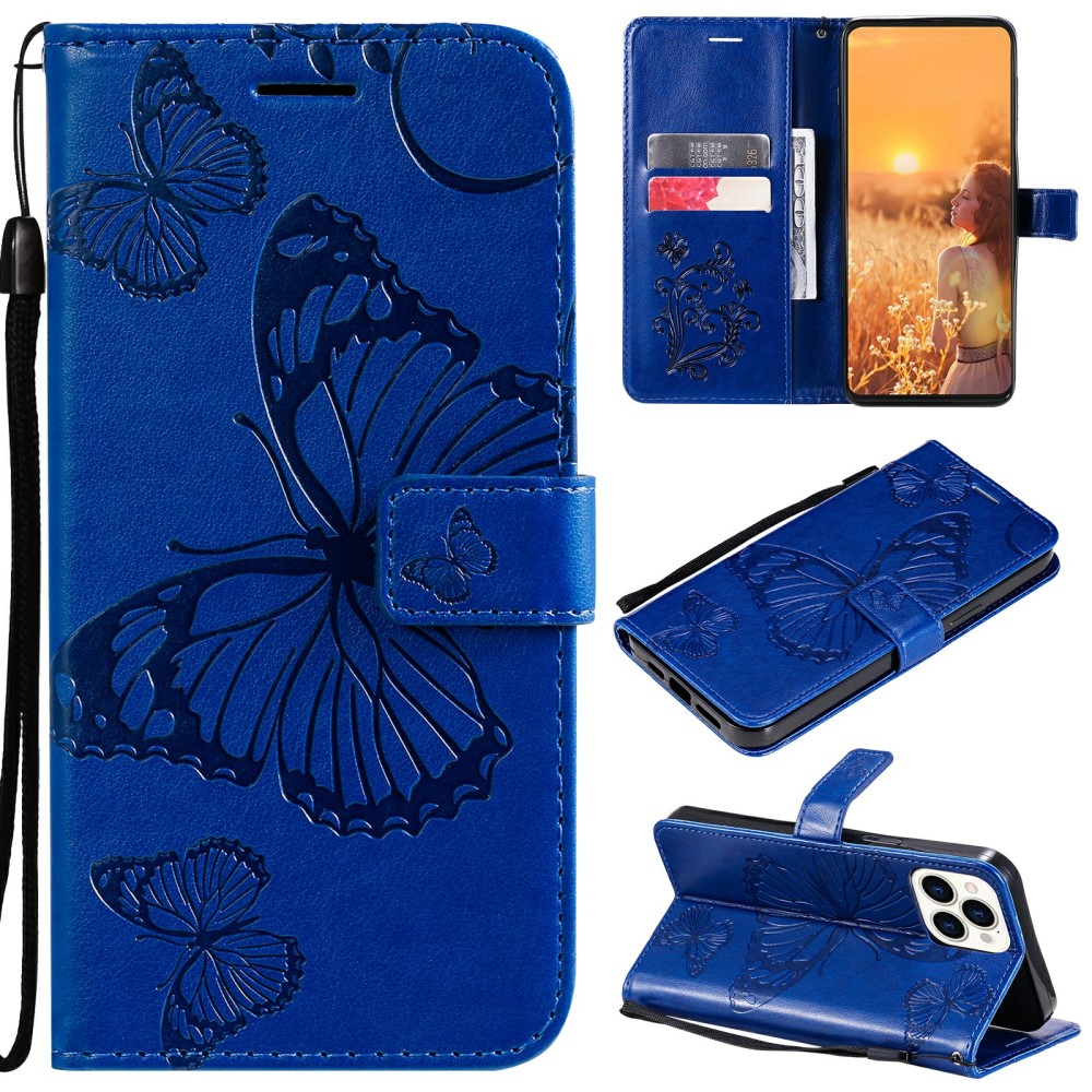 OEM - Fjärilar Plånboksfodral iPhone 13 Pro - Blå