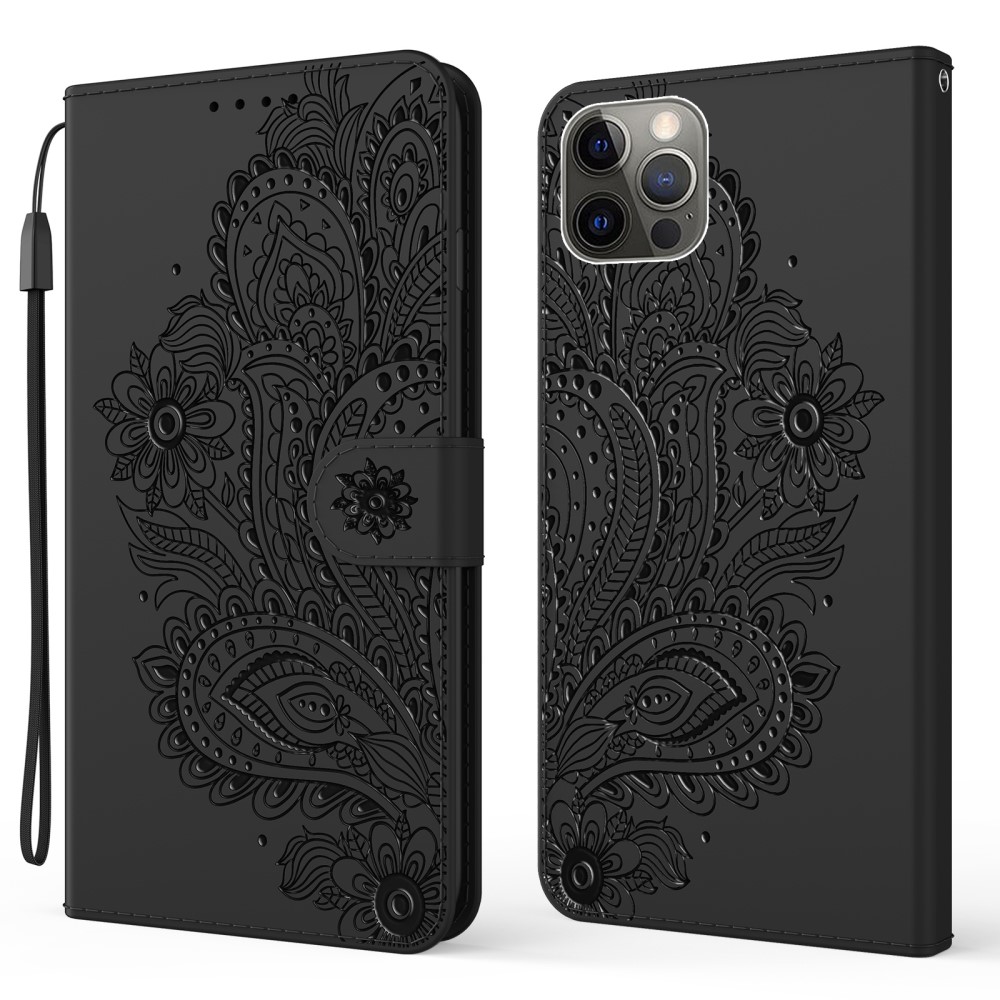 A-One Brand - Blommor Plånboksfodral iPhone 13 Pro - Svart