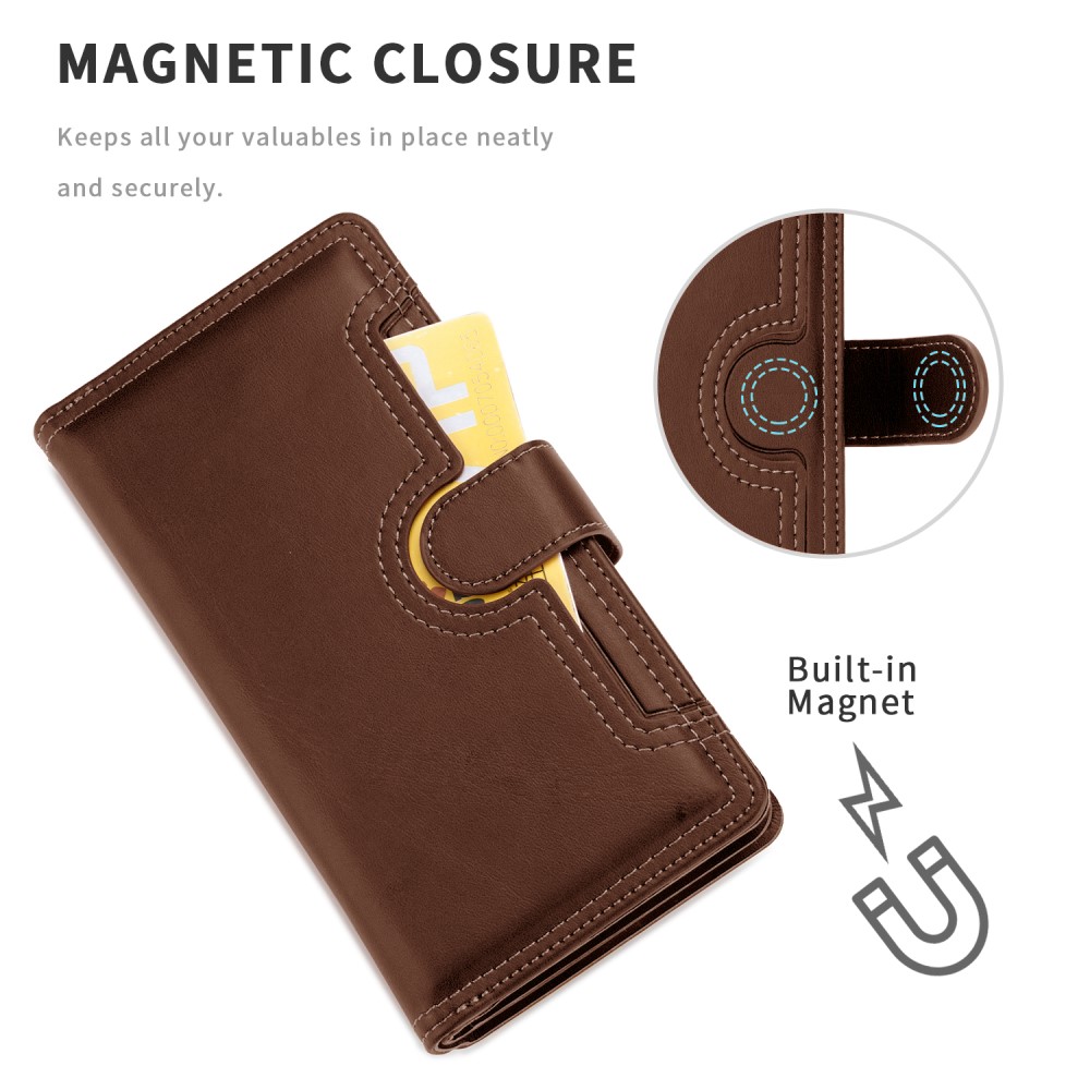 OEM - Äkta Läder Plånboksfodral iPhone 13 Pro Max Multiple Card Slots - Coffee