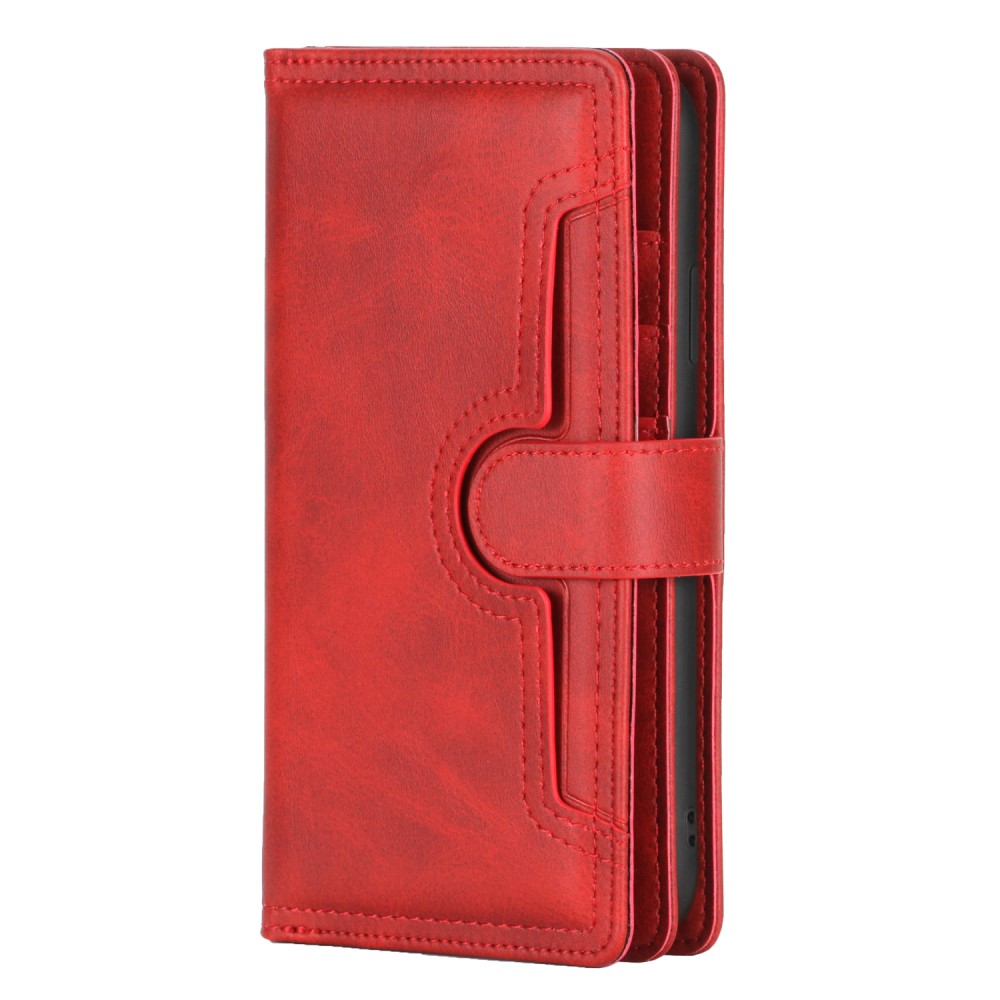 OEM - Äkta Läder Plånboksfodral iPhone 13 Pro Multiple Card Slots - Röd