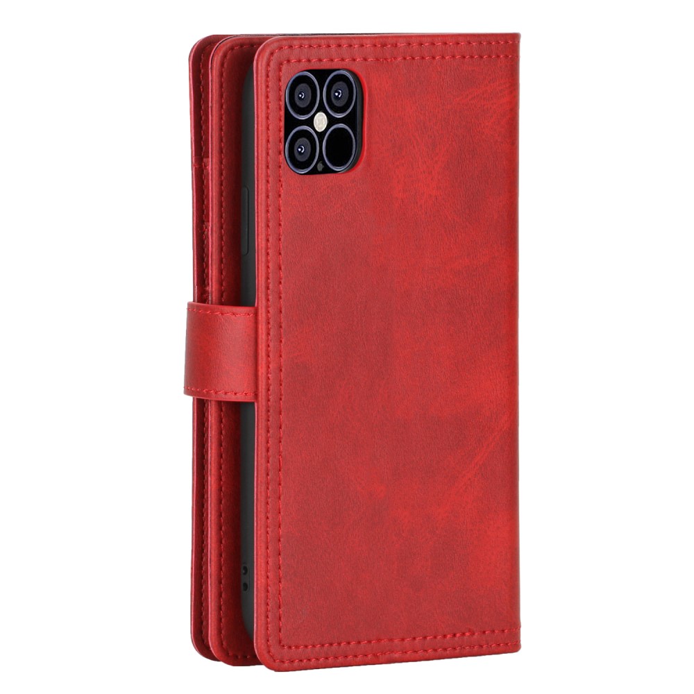 OEM Äkta Läder Plånboksfodral iPhone 13 Multiple Card Slots - Röd 