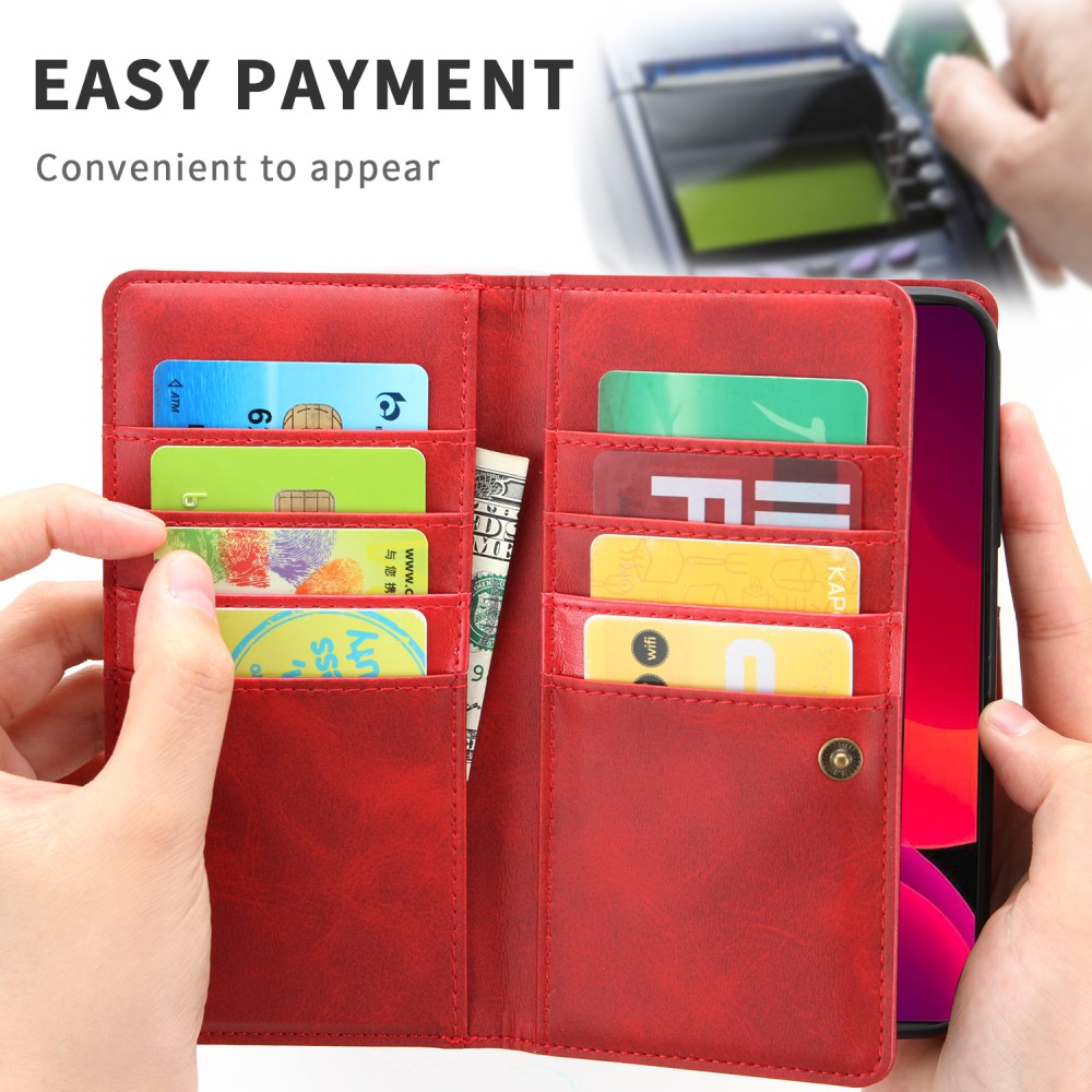 OEM - Äkta Läder Plånboksfodral iPhone 13 Multiple Card Slots - Röd