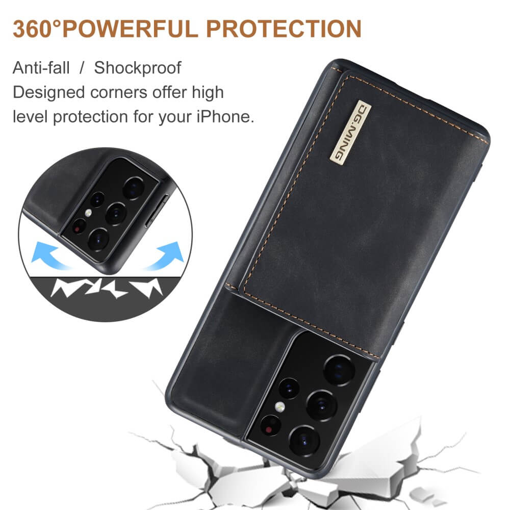 DG.MING - Samsung Galaxy S21 Ultra Skal DG.MING M1 Magnetic Tri-fold Wallet Med Kickstand