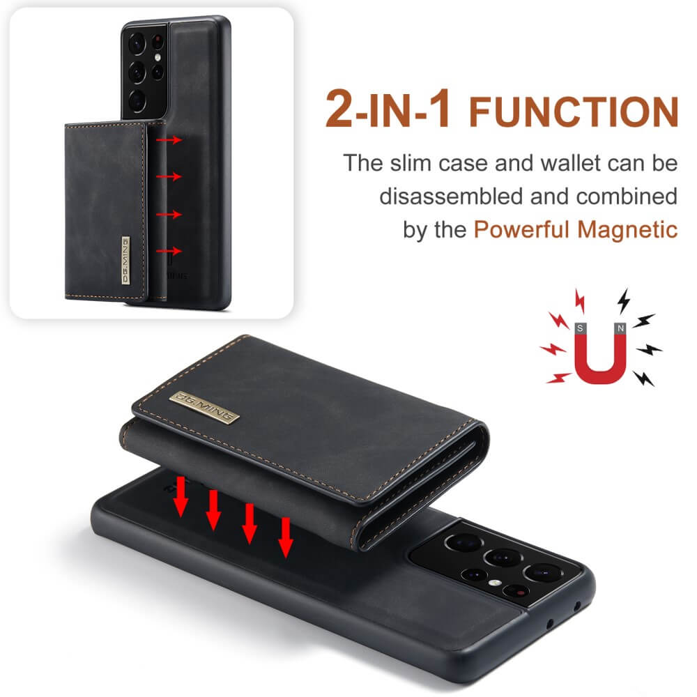 DG.MING - Samsung Galaxy S21 Ultra Skal DG.MING M1 Magnetic Tri-fold Wallet Med Kickstand