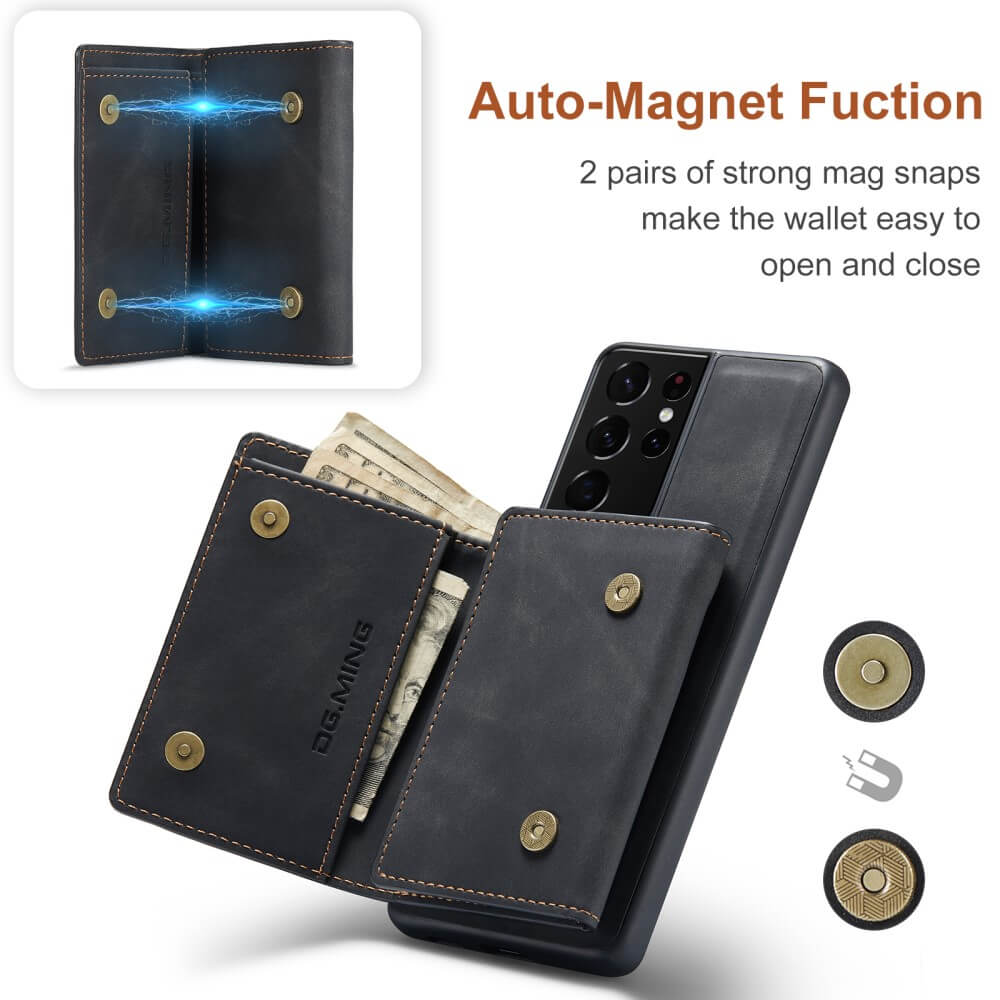 DG.MING - Samsung Galaxy S21 Ultra Skal DG.MING M1 Magnetic Tri-fold Wallet Med Kickstand