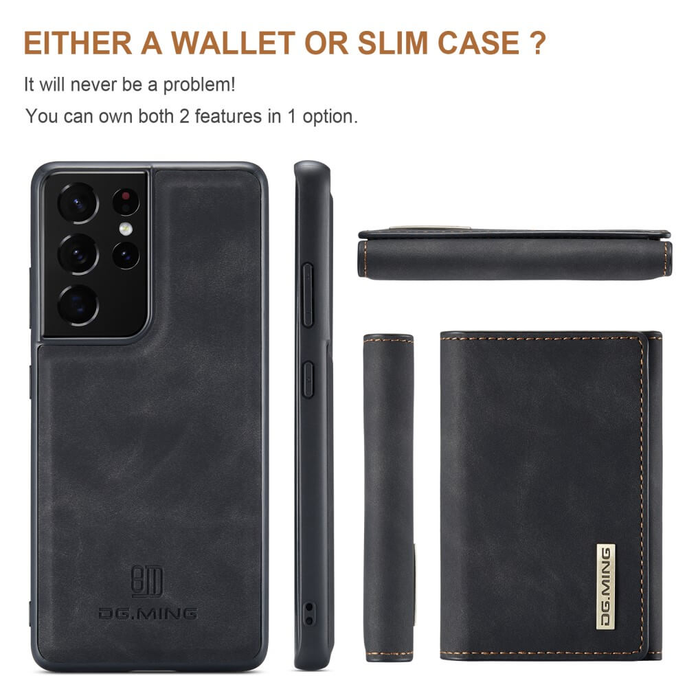 DG.MING - Samsung Galaxy S21 Ultra Skal DG.MING M1 Magnetic Tri-fold Wallet Med Kickstand