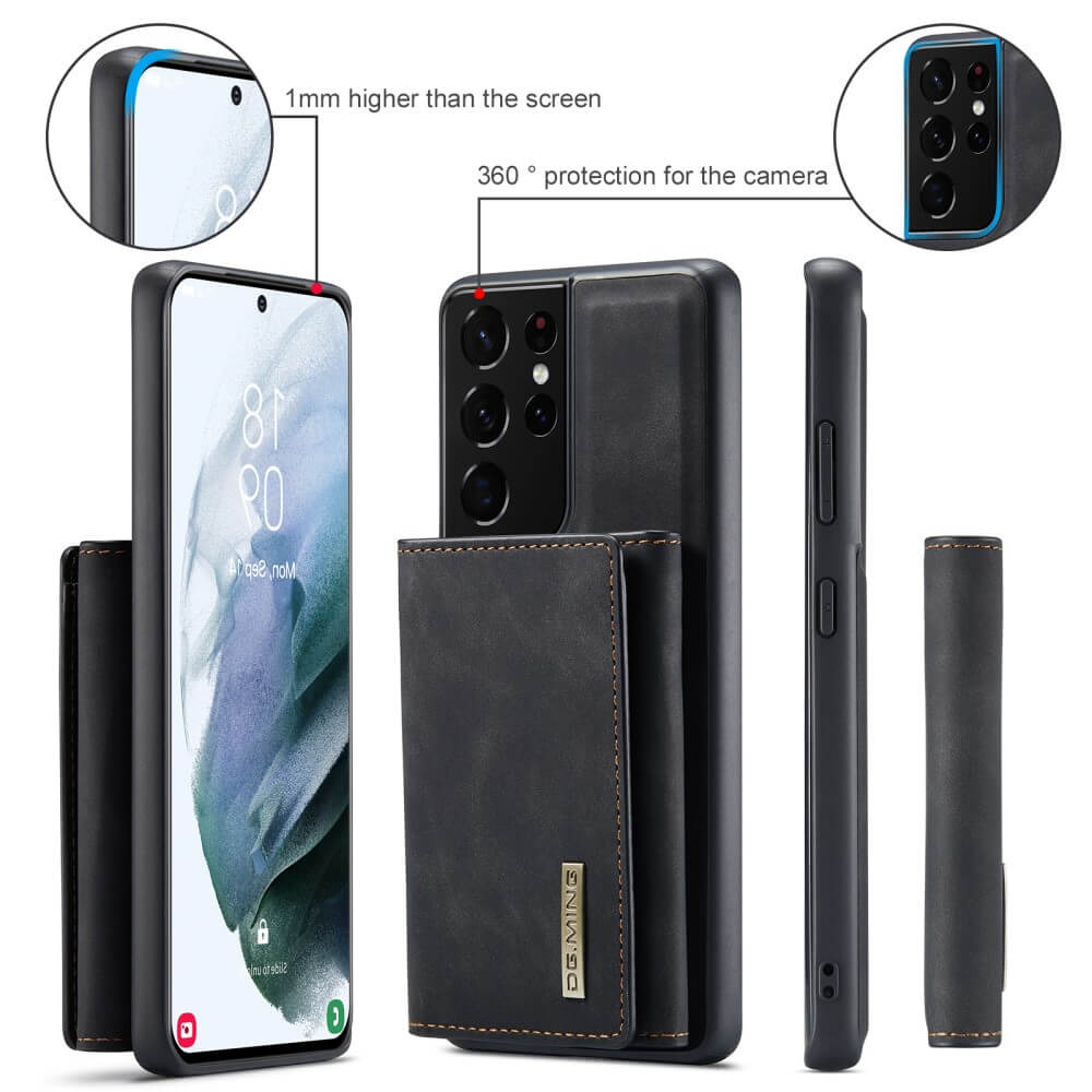 DG.MING - Samsung Galaxy S21 Ultra Skal DG.MING M1 Magnetic Tri-fold Wallet Med Kickstand