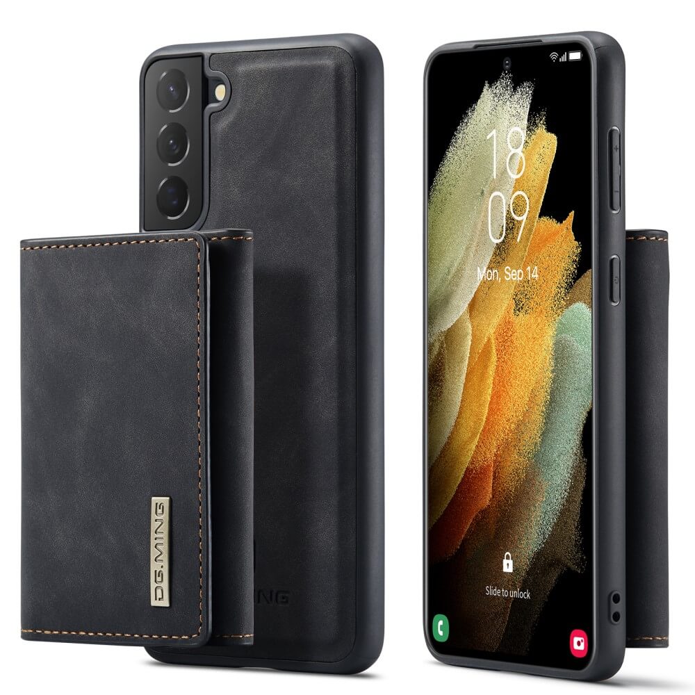 DG.MING - Samsung Galaxy S21 Skal DG.MING M1 Magnetic Tri-fold Wallet Med Kickstand