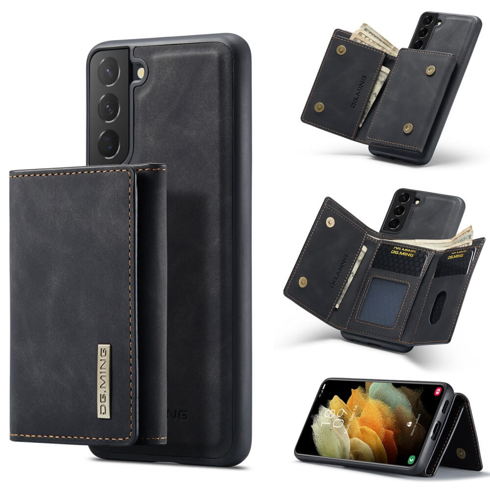 DG.MING - Samsung Galaxy S21 Skal DG.MING M1 Magnetic Tri-fold Wallet Med Kickstand