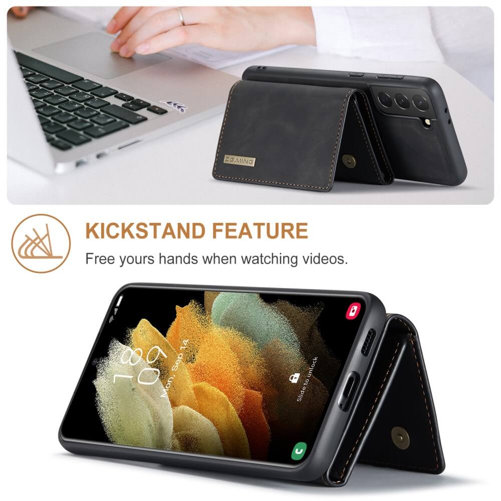DG.MING - Samsung Galaxy S21 Skal DG.MING M1 Magnetic Tri-fold Wallet Med Kickstand