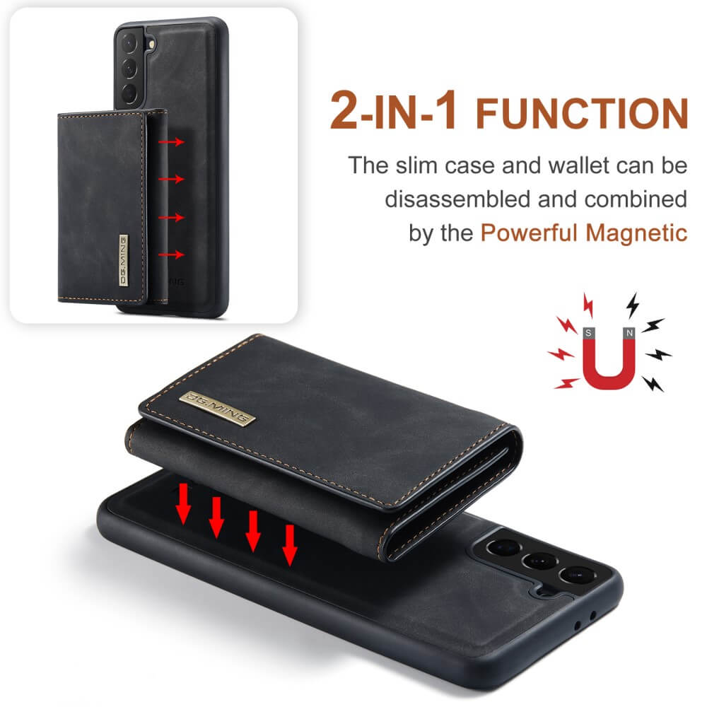 DG.MING - Samsung Galaxy S21 Skal DG.MING M1 Magnetic Tri-fold Wallet Med Kickstand