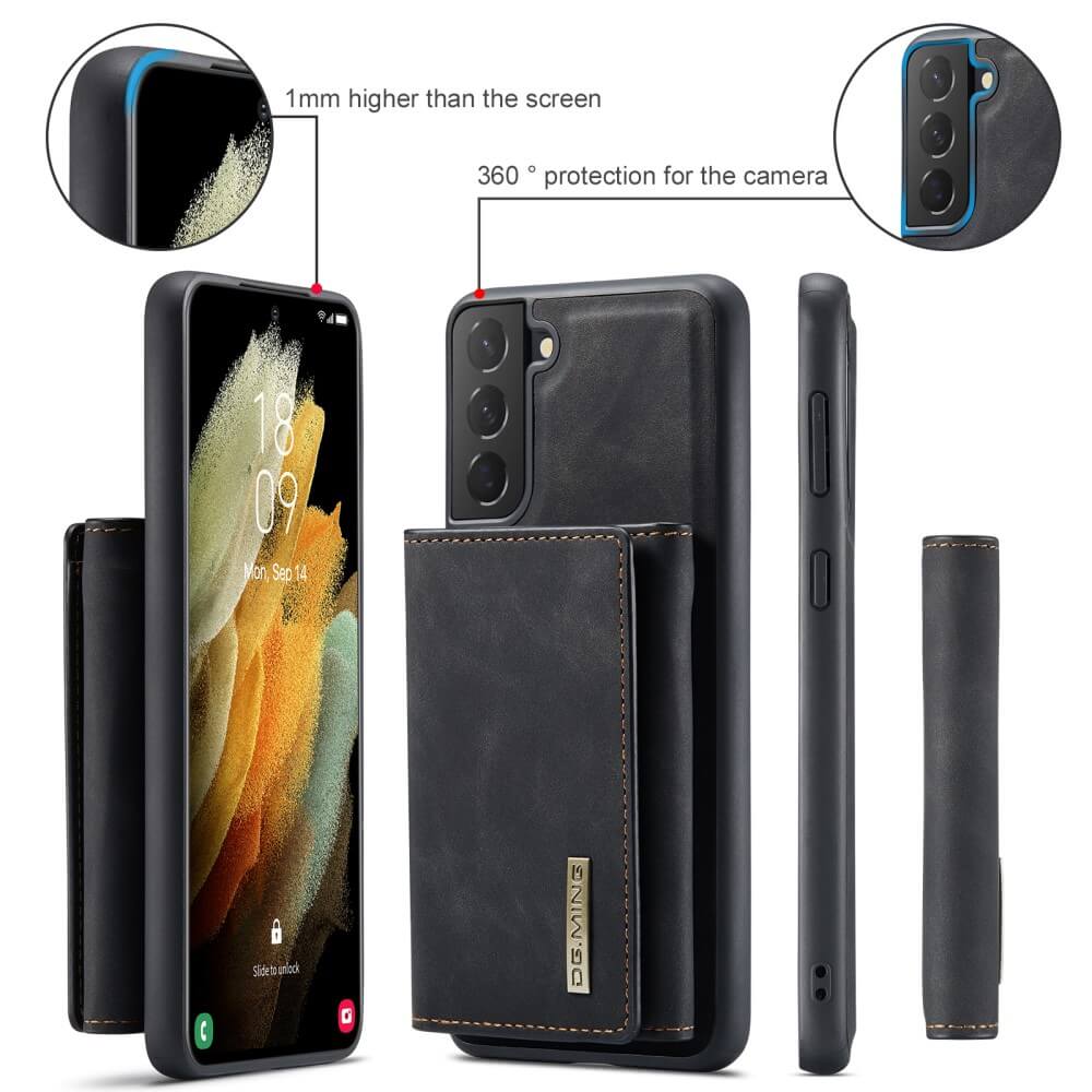 DG.MING - Samsung Galaxy S21 Skal DG.MING M1 Magnetic Tri-fold Wallet Med Kickstand
