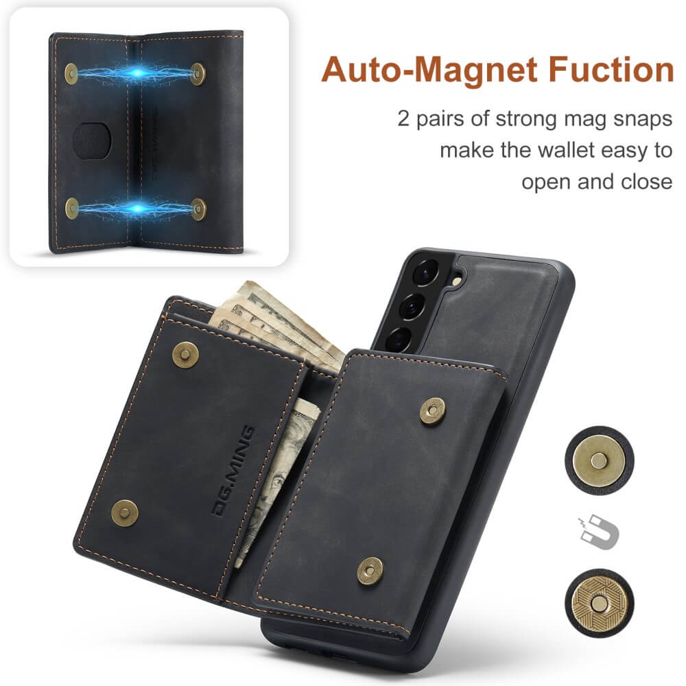 DG.MING - Samsung Galaxy S21 Skal DG.MING M1 Magnetic Tri-fold Wallet Med Kickstand