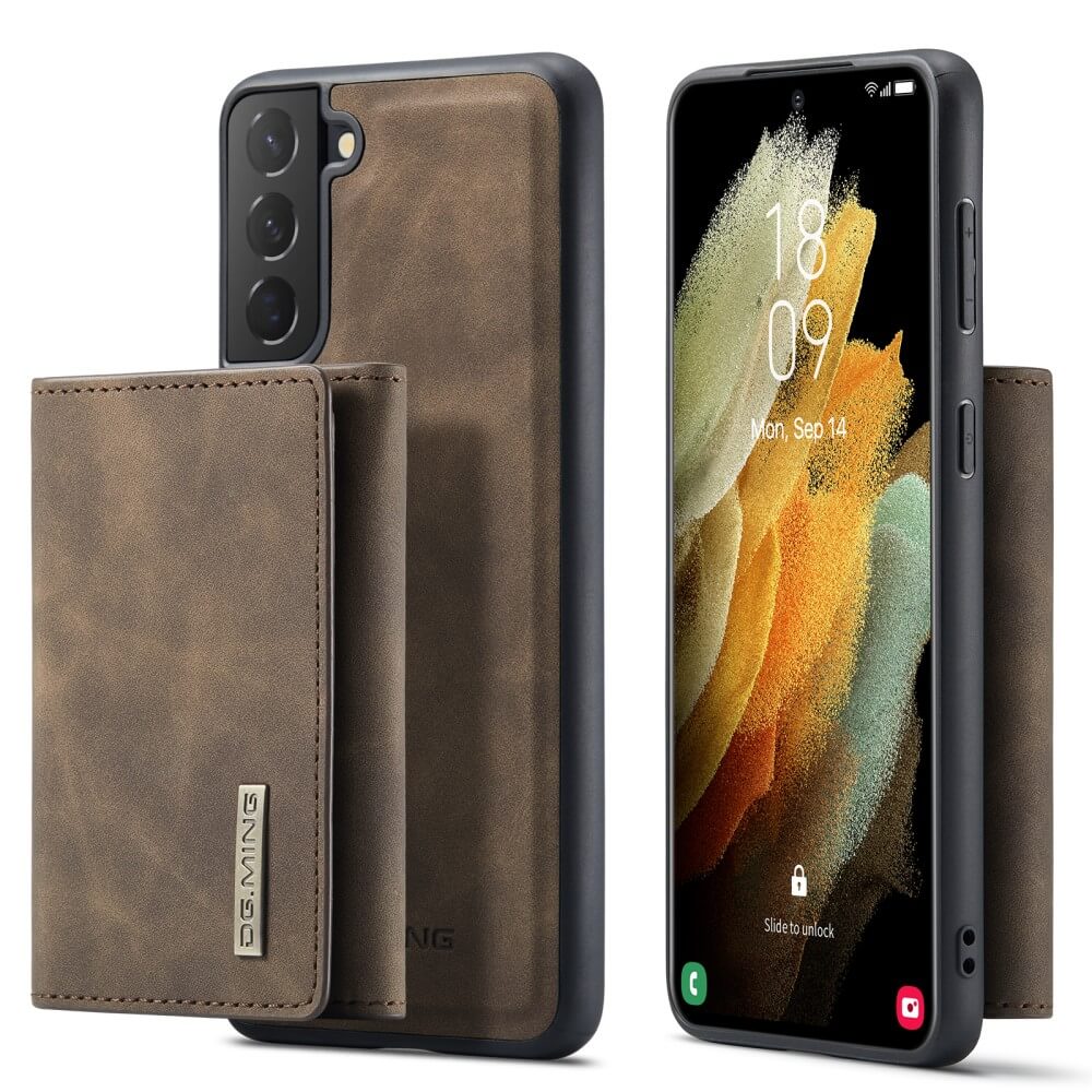 DG.MING - Samsung Galaxy S21 Skal DG.MING M1 Magnetic Tri-fold Wallet Med Kickstand