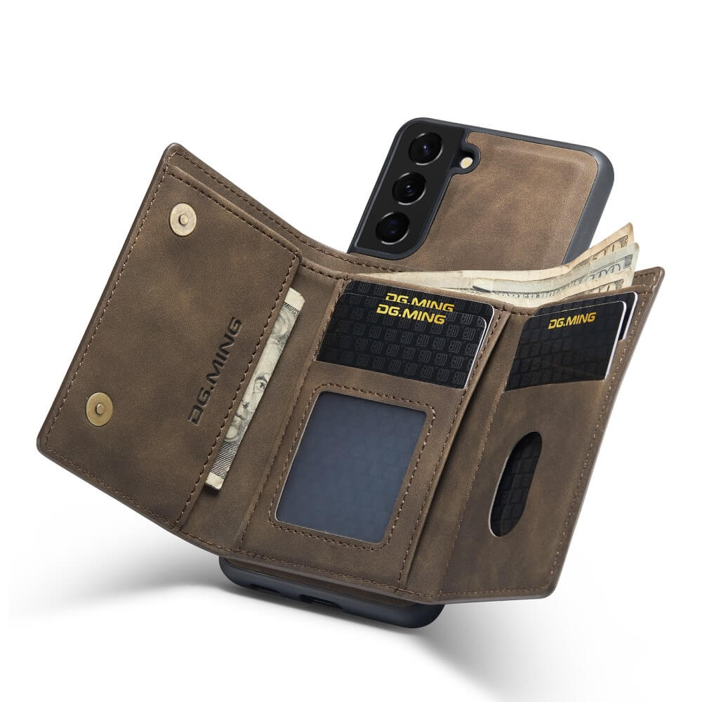 DG.MING - Samsung Galaxy S21 Skal DG.MING M1 Magnetic Tri-fold Wallet Med Kickstand