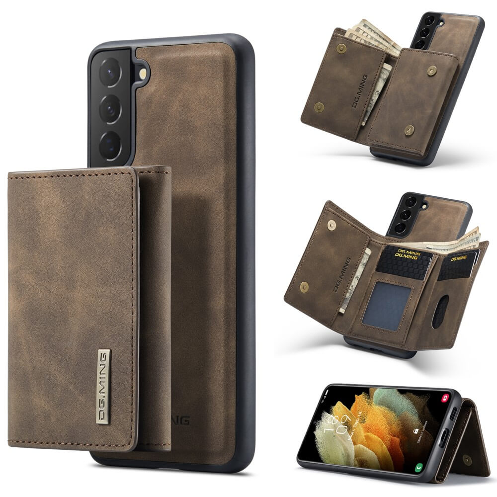DG.MING - Samsung Galaxy S21 Skal DG.MING M1 Magnetic Tri-fold Wallet Med Kickstand