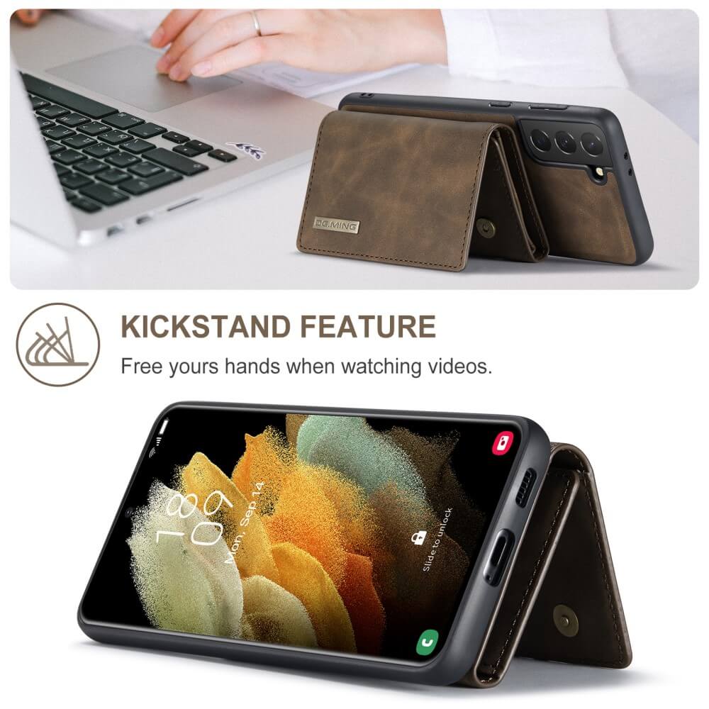 DG.MING - Samsung Galaxy S21 Skal DG.MING M1 Magnetic Tri-fold Wallet Med Kickstand