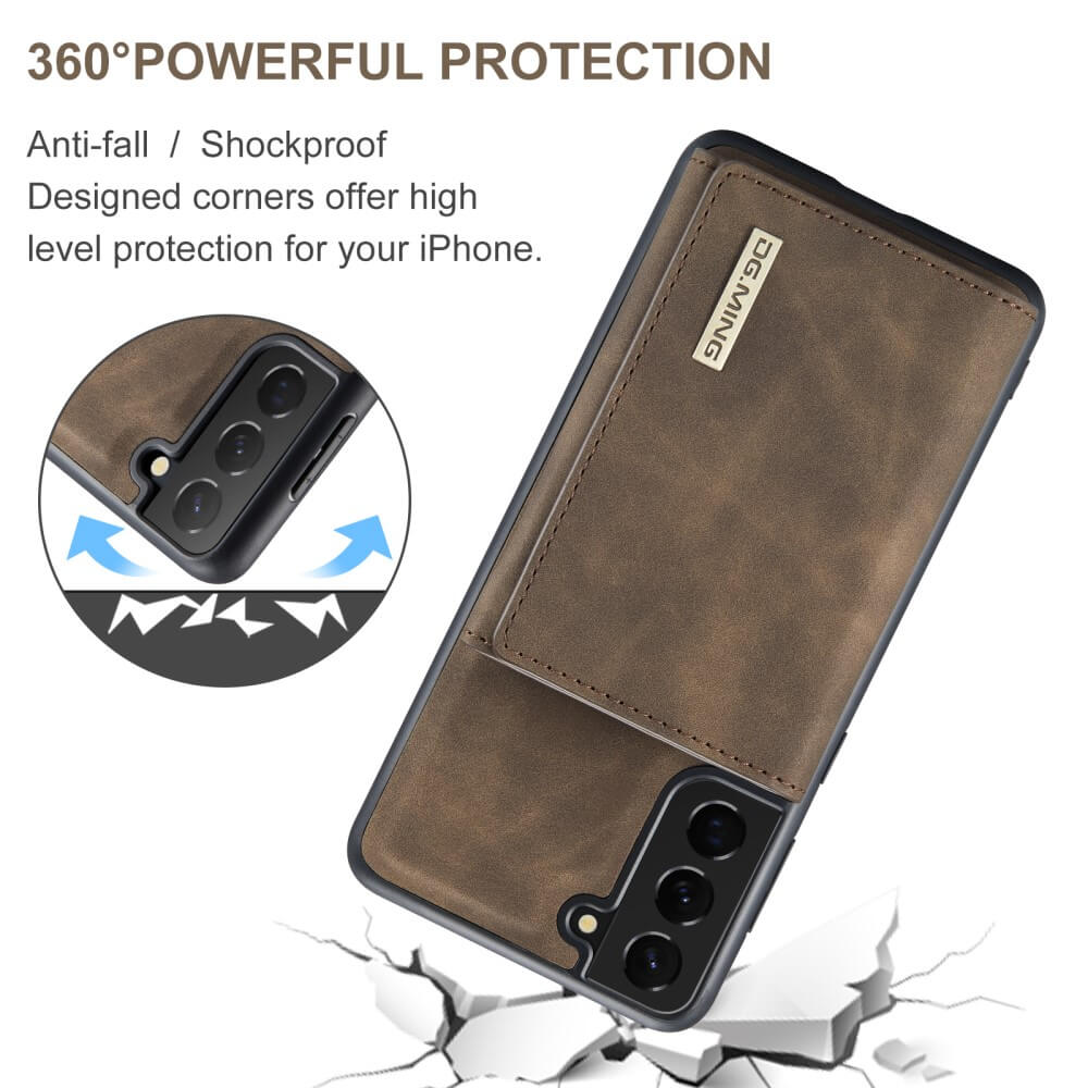 DG.MING - Samsung Galaxy S21 Skal DG.MING M1 Magnetic Tri-fold Wallet Med Kickstand