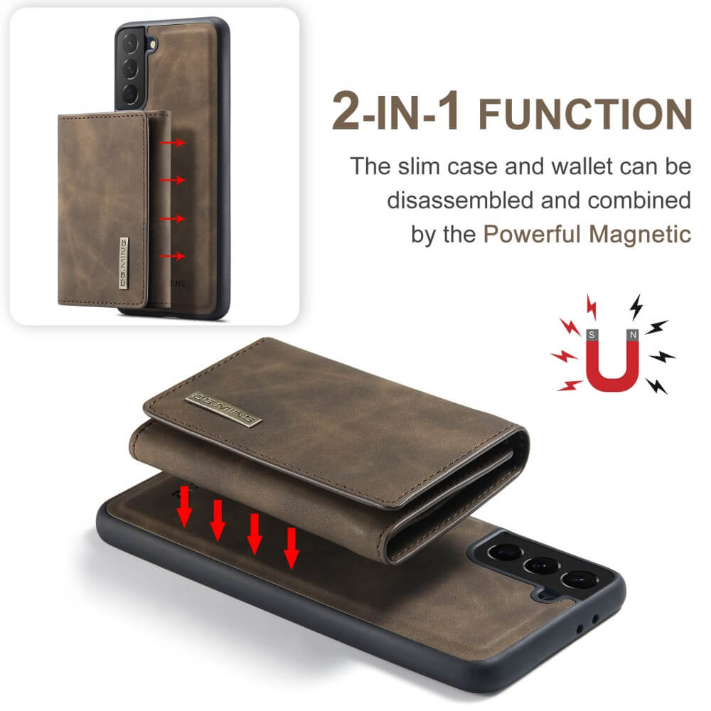 DG.MING - Samsung Galaxy S21 Skal DG.MING M1 Magnetic Tri-fold Wallet Med Kickstand