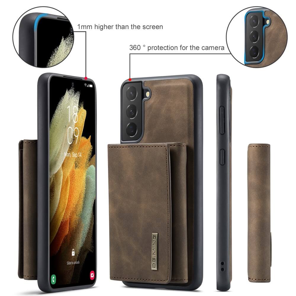 DG.MING - Samsung Galaxy S21 Skal DG.MING M1 Magnetic Tri-fold Wallet Med Kickstand