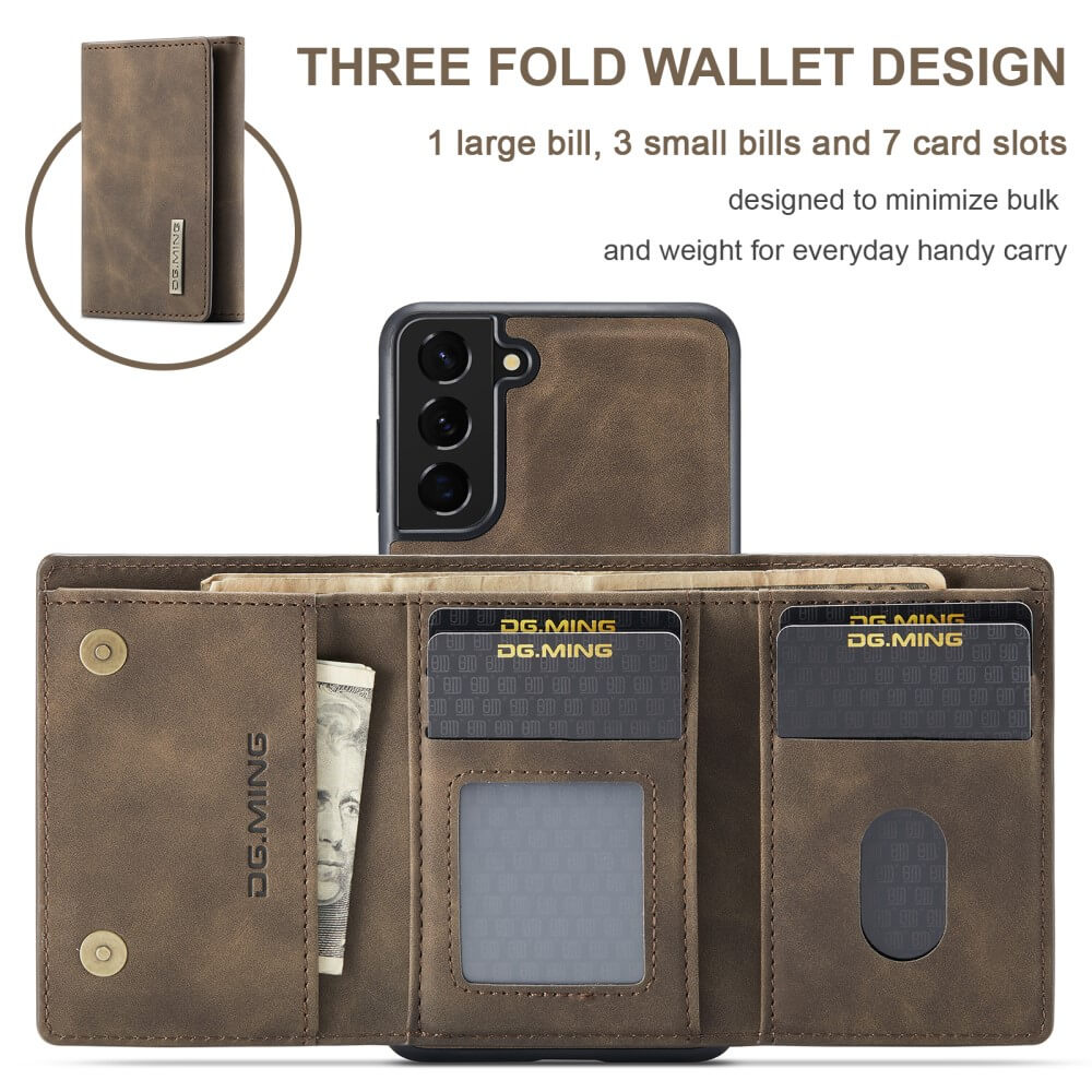 DG.MING - Samsung Galaxy S21 Skal DG.MING M1 Magnetic Tri-fold Wallet Med Kickstand