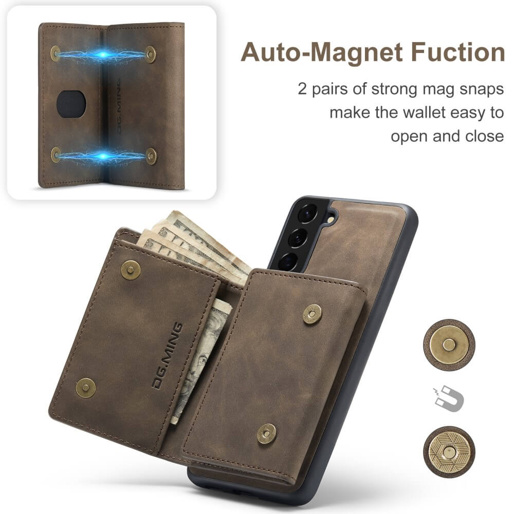 DG.MING - Samsung Galaxy S21 Skal DG.MING M1 Magnetic Tri-fold Wallet Med Kickstand