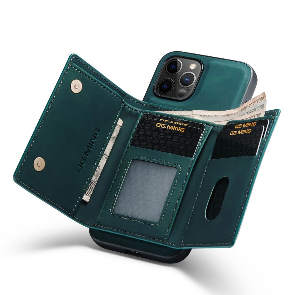 OEM - iPhone 11 Skal DG.MING M1 Magnetic Tri-fold Wallet Med Kickstand - Grön
