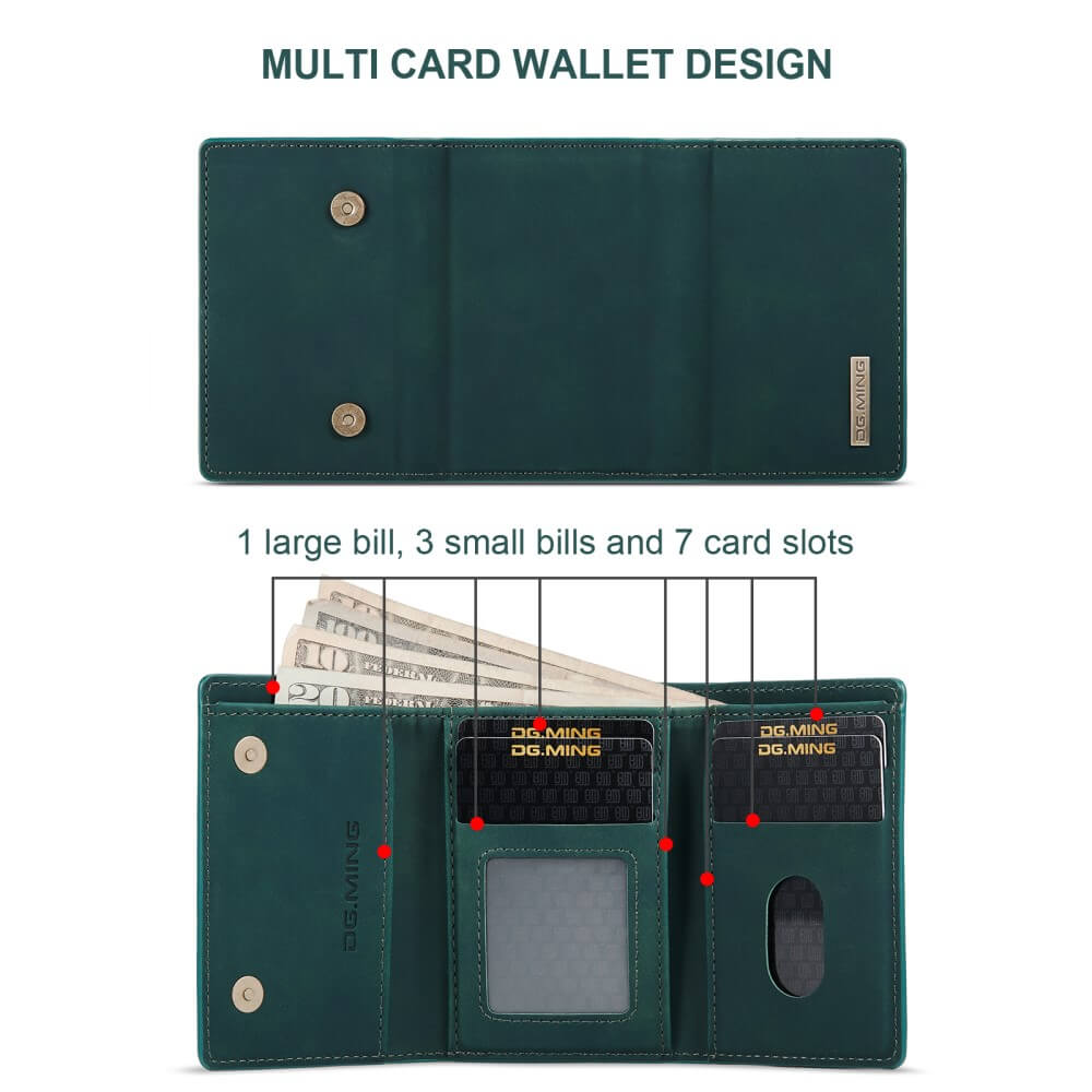 OEM - iPhone 11 Skal DG.MING M1 Magnetic Tri-fold Wallet Med Kickstand - Grön