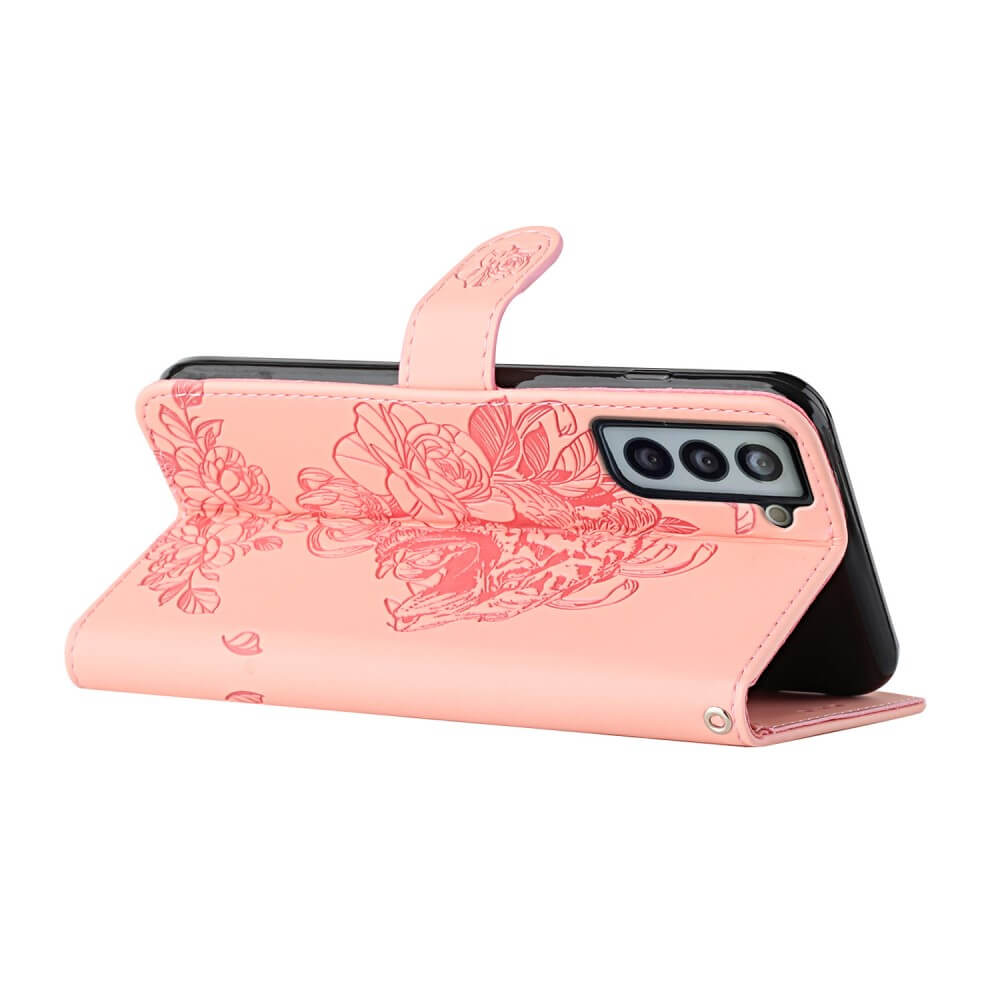 A-One Brand - Tiger Flower Plånboksfodral till Galaxy S21 - Rosa