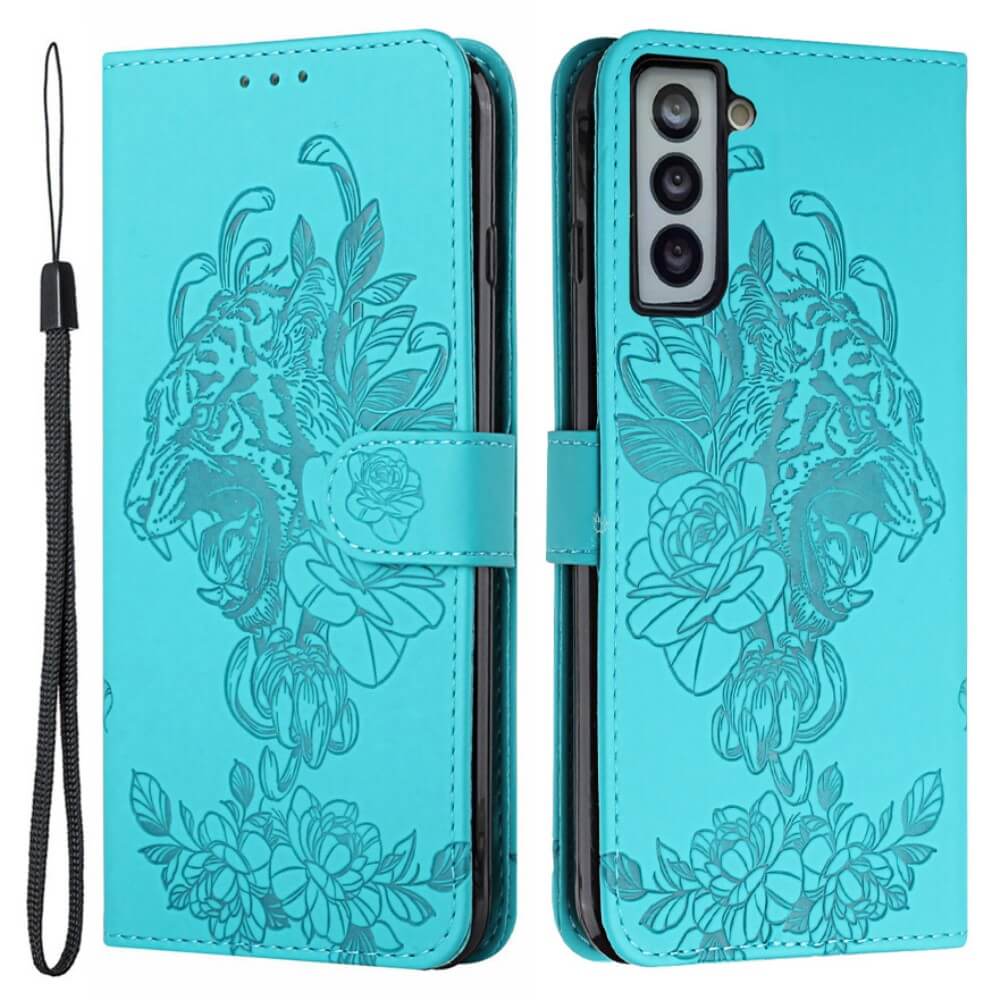 A-One Brand - Tiger Flower Plånboksfodral till Galaxy S21 - Turkos