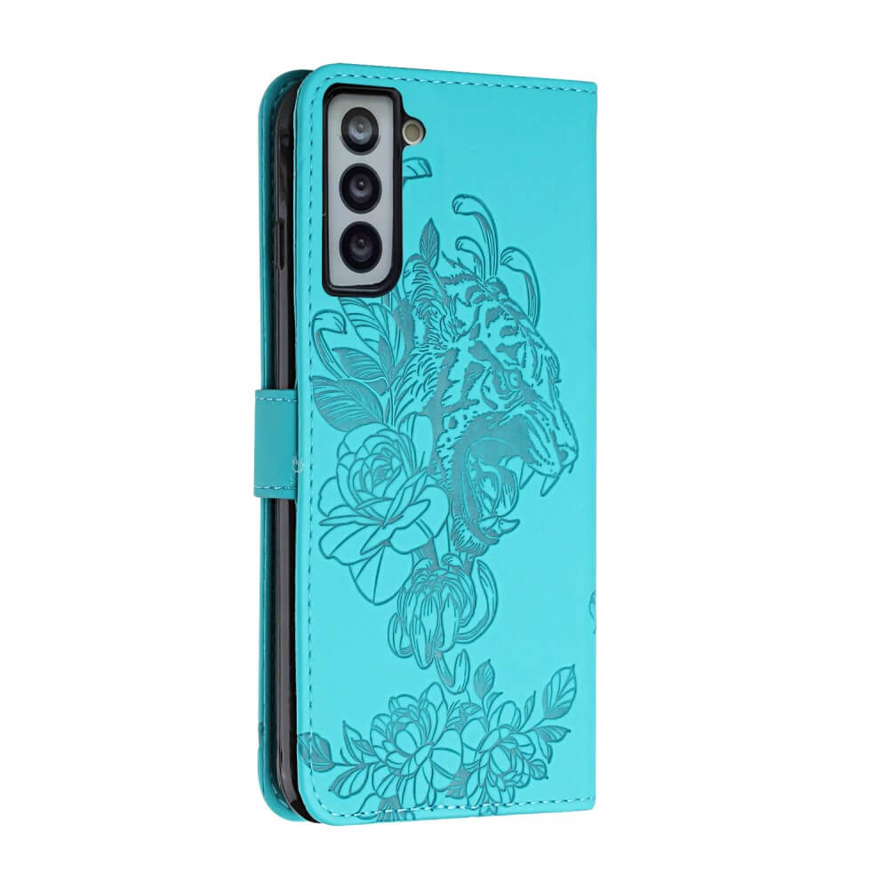 A-One Brand - Tiger Flower Plånboksfodral till Galaxy S21 - Turkos