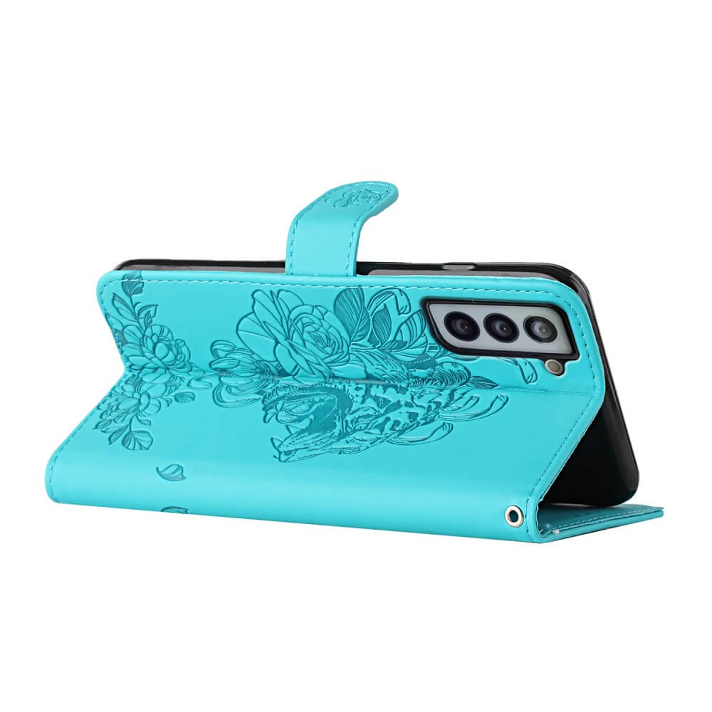 A-One Brand - Tiger Flower Plånboksfodral till Galaxy S21 - Turkos