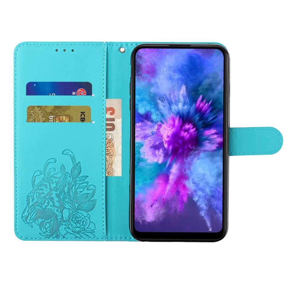 A-One Brand - Tiger Flower Plånboksfodral till Galaxy S21 - Turkos