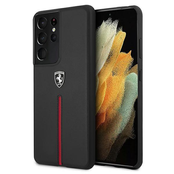 UTGÅTT - Ferrari Skal Galaxy S21 Ultra Off Track Leather Nylon Stripe - Svart