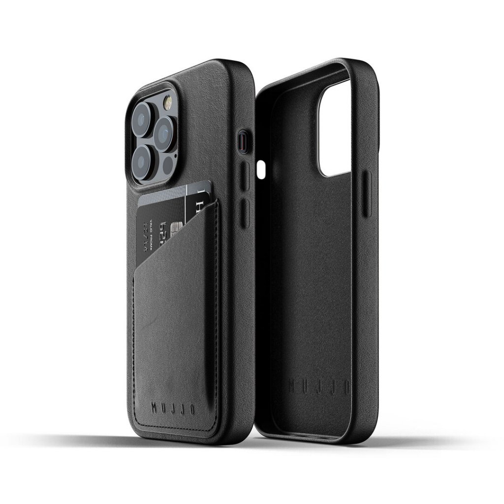 Mujjo - Mujjo Full Läder Plånboksfodral iPhone 13 Pro - Svart